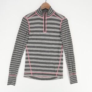 Telluride Merino Wool Baselayer Womens S Gray Pink Striped 1/4 Zip Active